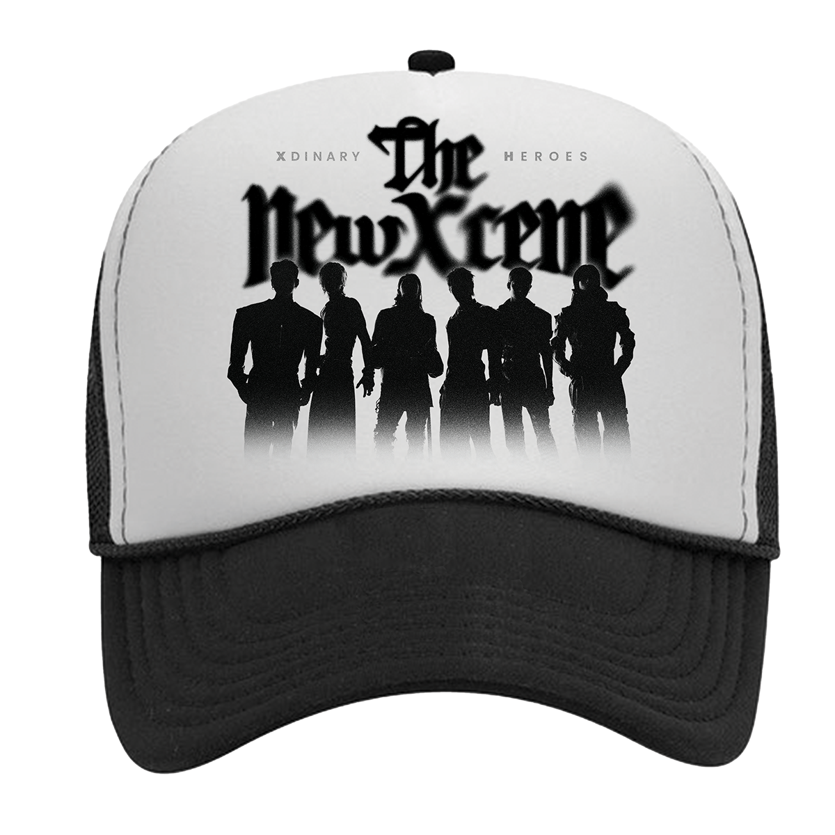 Baseball cap with silhouette design and text on a white background