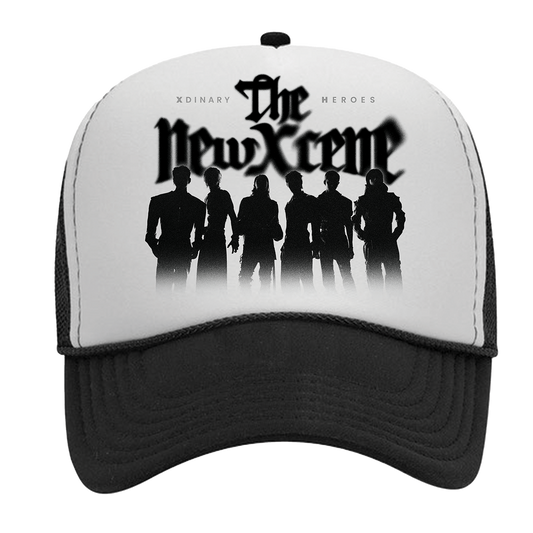 Baseball cap with silhouette design and text on a white background